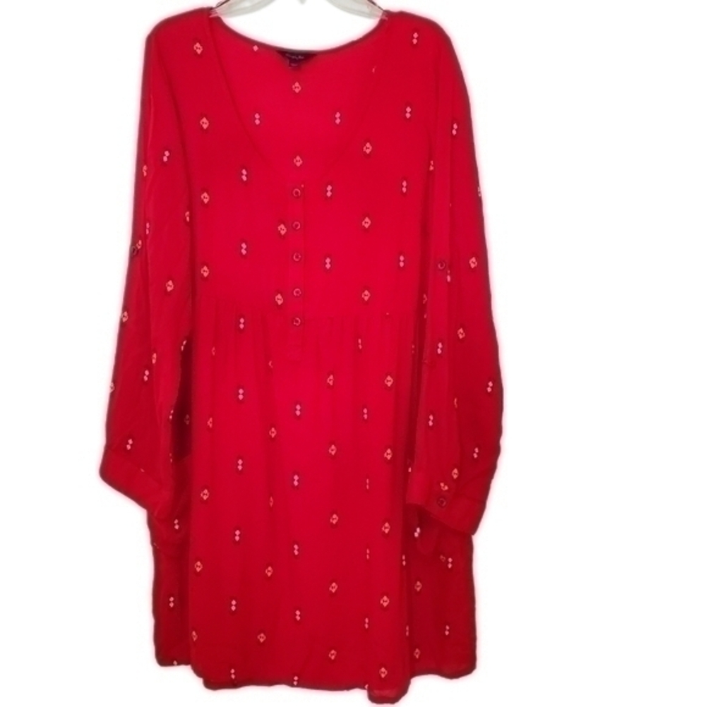 Simply Be Women's Red‎ Print Scoop Neck Long Sleeve Rayon Shift Dress Size 14